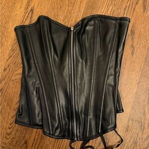 Black “Leather” Zip Front Corset Top, L